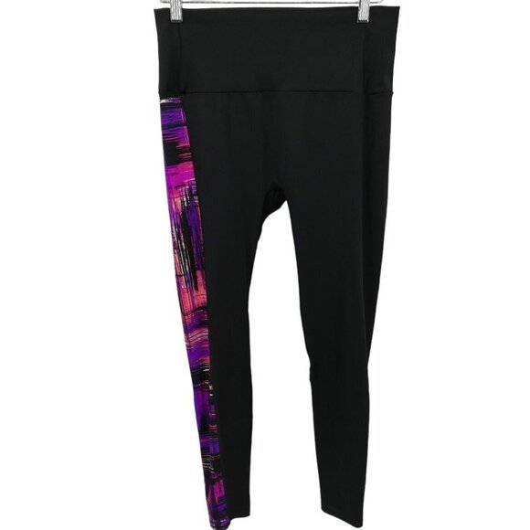 K-Deer Sneaker Length Black Leggings Size XL Abstract Pink Purple Yoga Pants - Picture 1 of 8